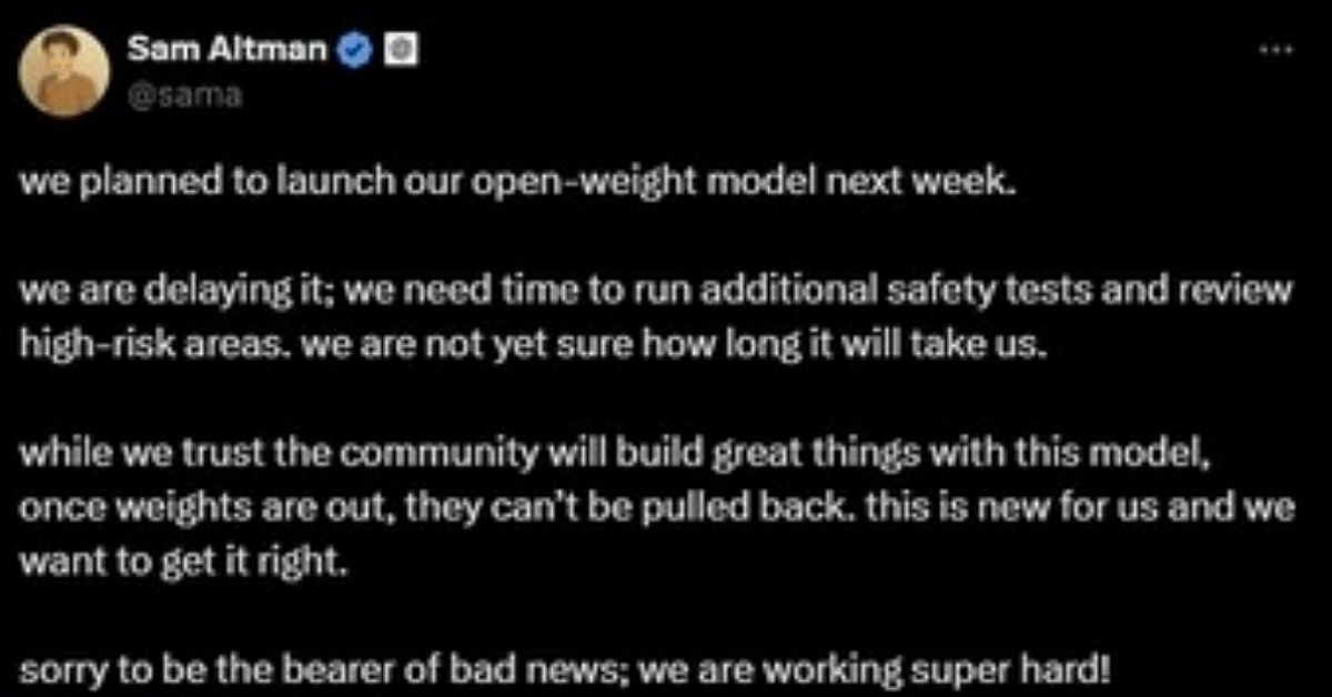 Screenshot from OpenAI\'s CEO, Sam Altman, X Account