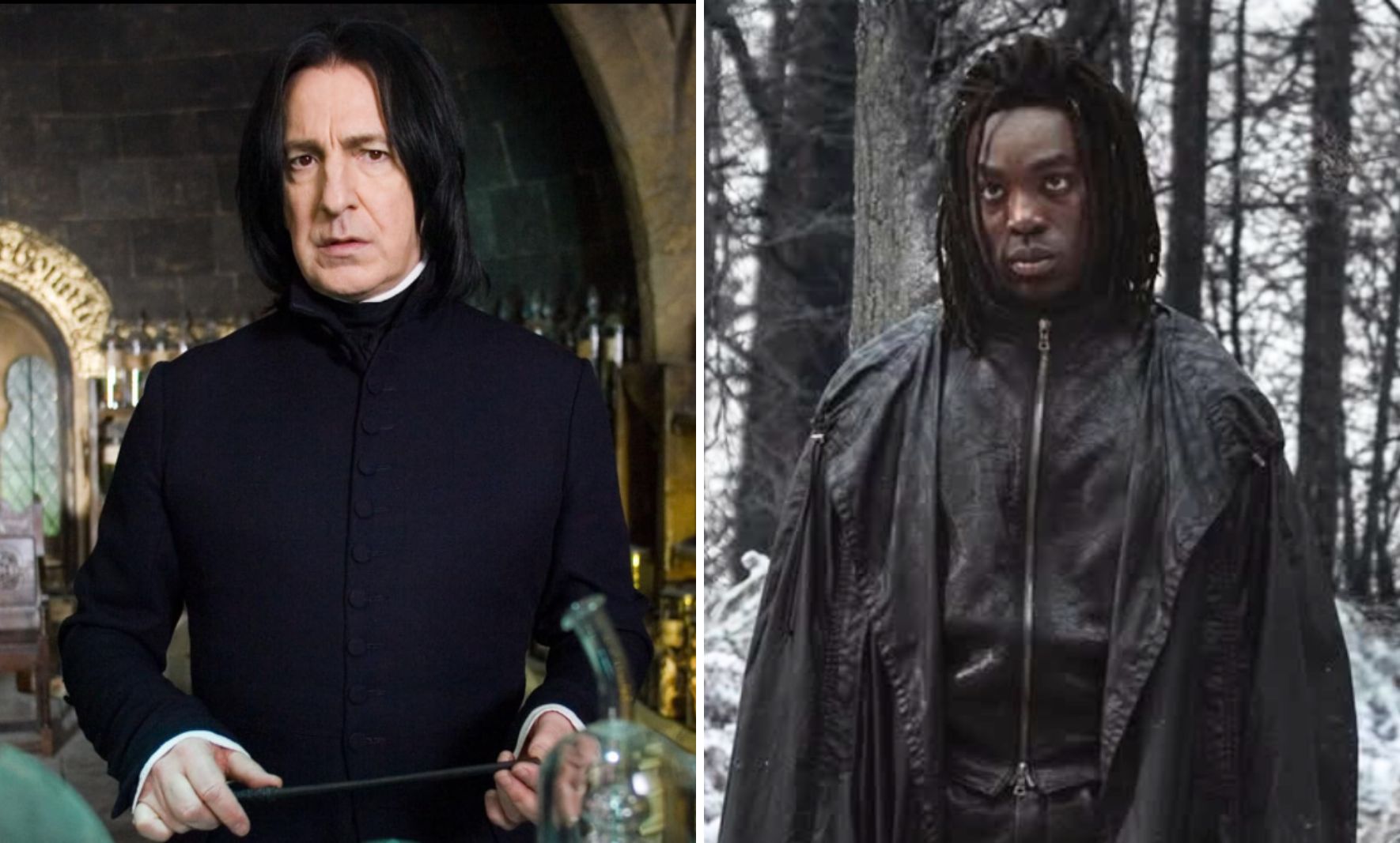 Alan Rickman and Paapa Essiedu as Severus Snape in the \'Harry Potter\' film franchise and TV series respectively / Credit: (Left) 2006 Warner Bros. Entertainment Inc. (IMDB) and (Right) Instagram