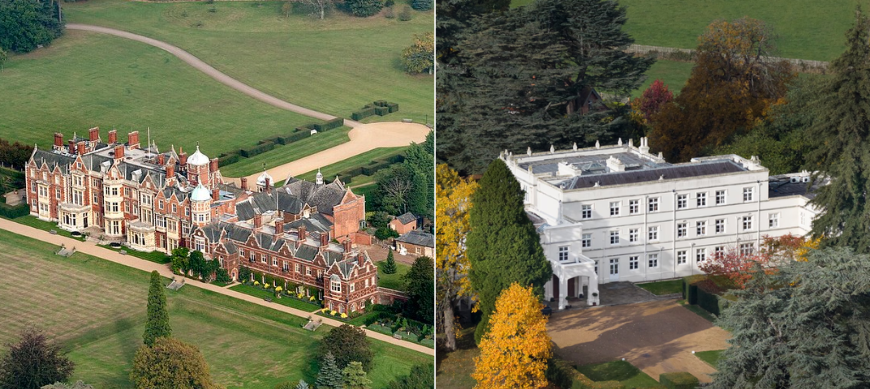 Sandringham Estate (Left) and Royal Lodge (Right) / Credit: WikimediaCommons and Facebook