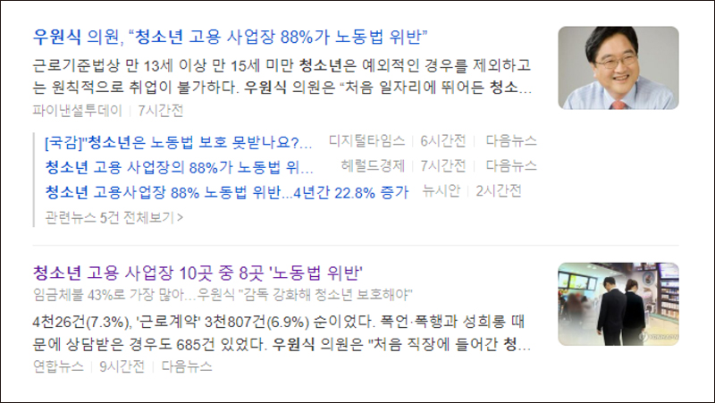 ▲ '국정감사' 관련 기사 검색 갈무리