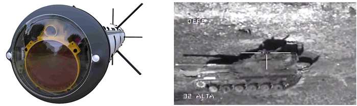 스파이크 대전차미사일은 텔레비전 유도 방식을 개척한 미사일로 텔레비전 영상을 통한 수동 유도를 채택했다. 사진은 신형 스파이크 LR II 미사일의 텔레비전 시커(왼쪽 사진)와 조준 영상(오른쪽 사진)이다. <출처: Rafael Advanced Defense Systems>