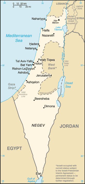 이스라엘 내 가자지구(Gaza Strip)와 요르단강 서안지구(West Bank)의 위치 <출처: US Department of State Archive>