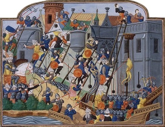 콘스탄티노플의 함락.(출처: Attributed to Philippe de Mazerolles, 프랑스 국립도서관, 채색화(1470-1479), Public domain, via Wikimedia Commons)