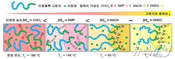이중블록 고분자와의 용해성이 떨어지는 선택적 용매에서 중합을 진행했을 때 발생하는 고분자 자기조립의 모식도.(KAIST 제공)/뉴스1