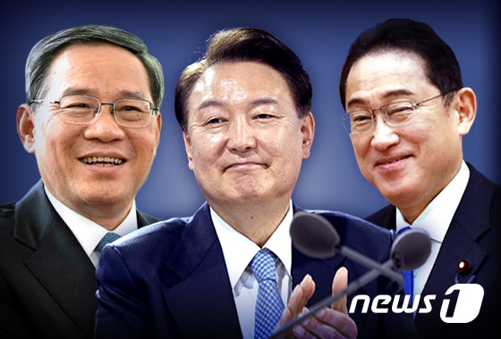 윤석열 대통령, 리창 중국 국무원 총리, 기시다 후미오 일본 총리.© News1 김초희 디자이너