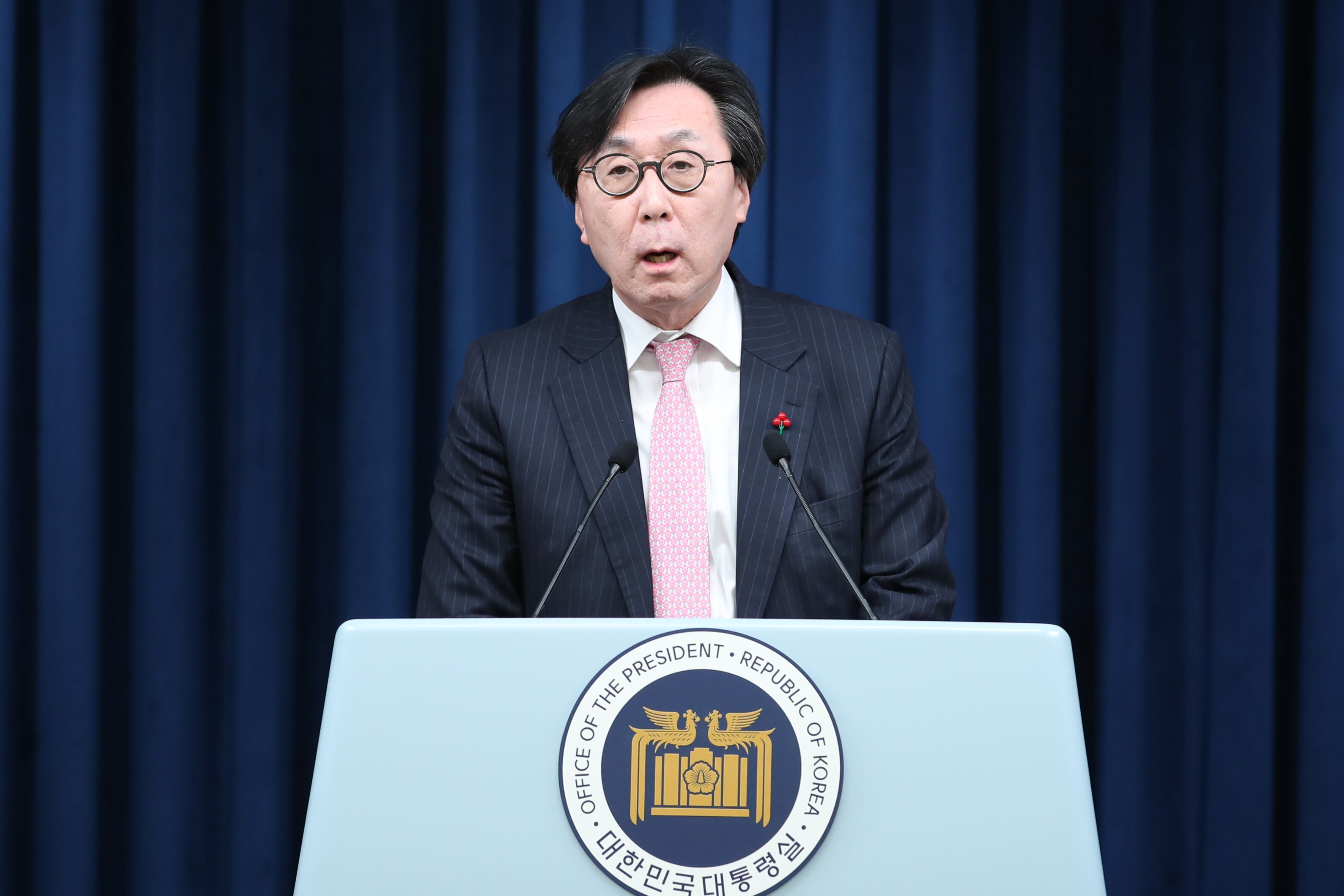 장호진 신임 국가안보실장이 28일 용산 대통령실 브리핑룸에서 임명 소감을 밝히고 있다. /뉴스1 