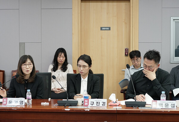 (왼쪽부터)옥경영 숙명여대 교수, 구진경 산업연구원 박사, 백운섭 한국플랫폼입점사업자협회 회장 / 조상록 기자