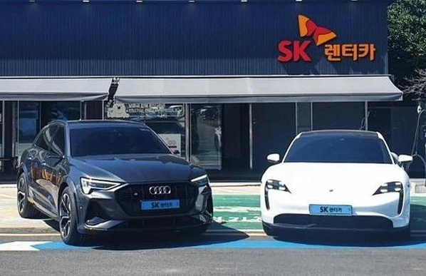 제주도 내 SK렌터카 지점 앞 전기차가 주차됐다. / SK렌터카