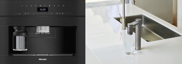 밀레 빌트인 커피머신(왼쪽)과 쿠쿠홈시스의 빌트인 정수기 / 각 사 