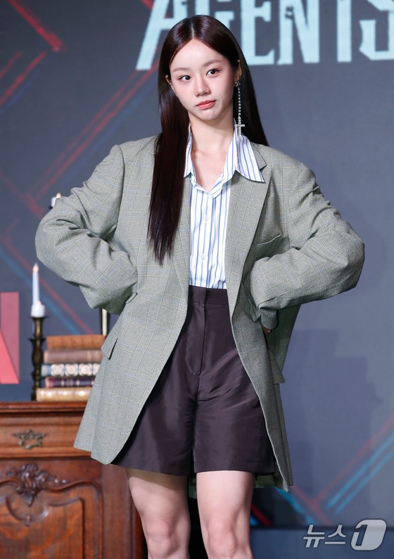 배우 혜리가 18일 서울 마포구 호텔 나루 서울 엠갤러리에서 열린 넷플릭스 오리지널 예능 '미스터리 수사단' 제작발표회에서 포즈를 취하고 있다. © News1 권현진 기자