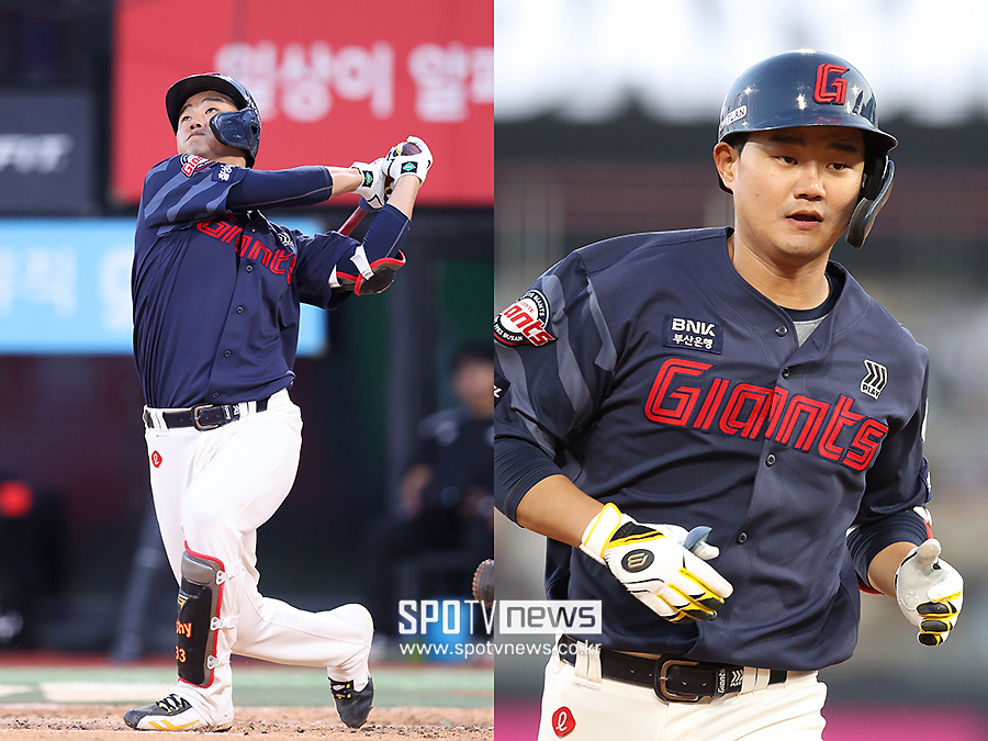 ▲ 롯데 손호영이 18일 수원 kt위즈파크에서 열린 KT 위즈와 경기에서 5회초 선두타자로 나서 솔로 홈런을 날리며 28경기 연속 안타를 기록했다. ⓒ곽혜미 기자