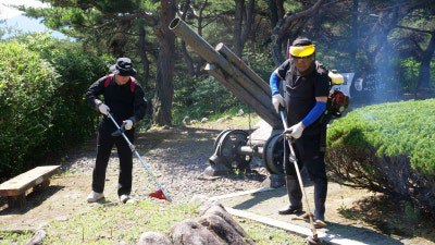 사진_대한민국제대군인자유노동조합 임원진이 환경정화 활동을 하고 있는 모습