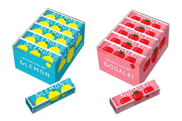 과일맛 껌 2종 ‘&LEMON(엔레몬)’, ‘&DDALKI(엔딸기)’. / 롯데웰푸드 