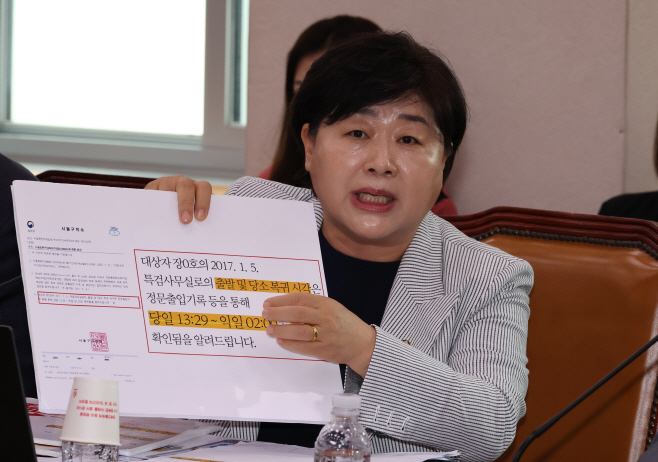'장시호 구치소 출입기록' 자료 제시하는 서영교 의원