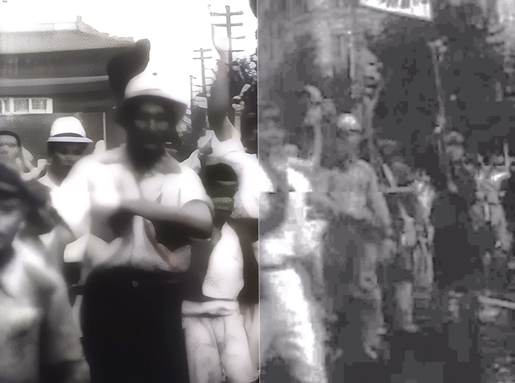 SKT는 자체 AI(인공지능) 기술을 활용해 1945년 광복 전후의 영상 및 음원을 선명하게 복원하는 ‘815 리마스터링’ 프로젝트를 진행했다고 14일 밝혔다. 사진은 1945년 광복 직후 8월 16일 서울 거리 영상을 복원한 모습. / SKT