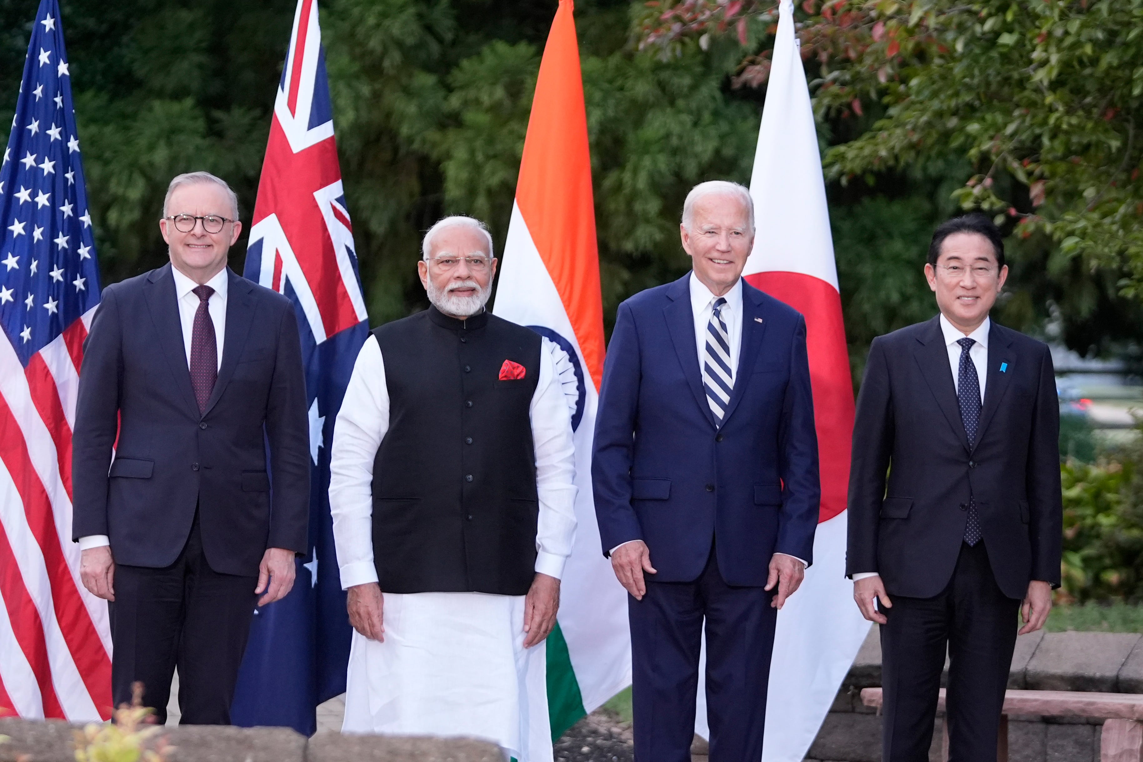 <YONHAP PHOTO-2610> President Joe Biden, joined by Australia's Prime Minister Anthony Albanese, Japan's Prime Minister Fumio Kishida, and India's Prime Minister Narendra Modi, stand for a group photo before speaking about a Quadrilateral Cancer Moonshot initiative on the sidelines of the Quad leaders summit at Archmere Academy in Claymont, Del., Saturday, Sept. 21, 2024. (AP Photo/Mark Schiefelbein)/2024-09-22 08:16:21/
「저작권자 ⓒ 1980-2024 ㈜연합뉴스. 무단 전재 재배포 금지, AI 학습 및 활용 금지」