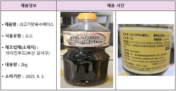 회수 대상 제품 정보