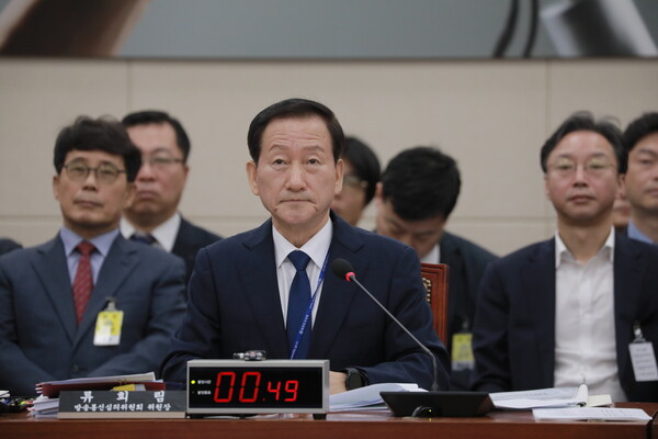 ▲지난 21일 국회 과학기술정보방송통신위원회 국정감사에 출석한 류희림 방송통신심의위원회 위원장. 사진=김용욱 기자