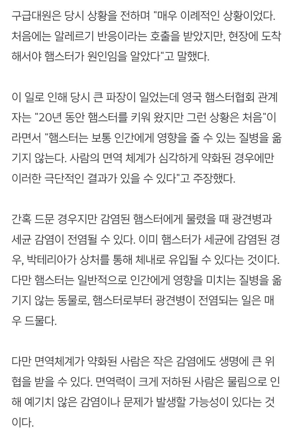 반려 햄스터에게 물린 30대女, 응급실 가던 중 사망 [헬스톡] | 인스티즈