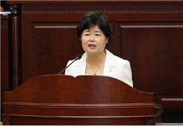 용산구의회 이미재 의원이 5분자유발언을 펼치는 모습./사진제공=용산구의회