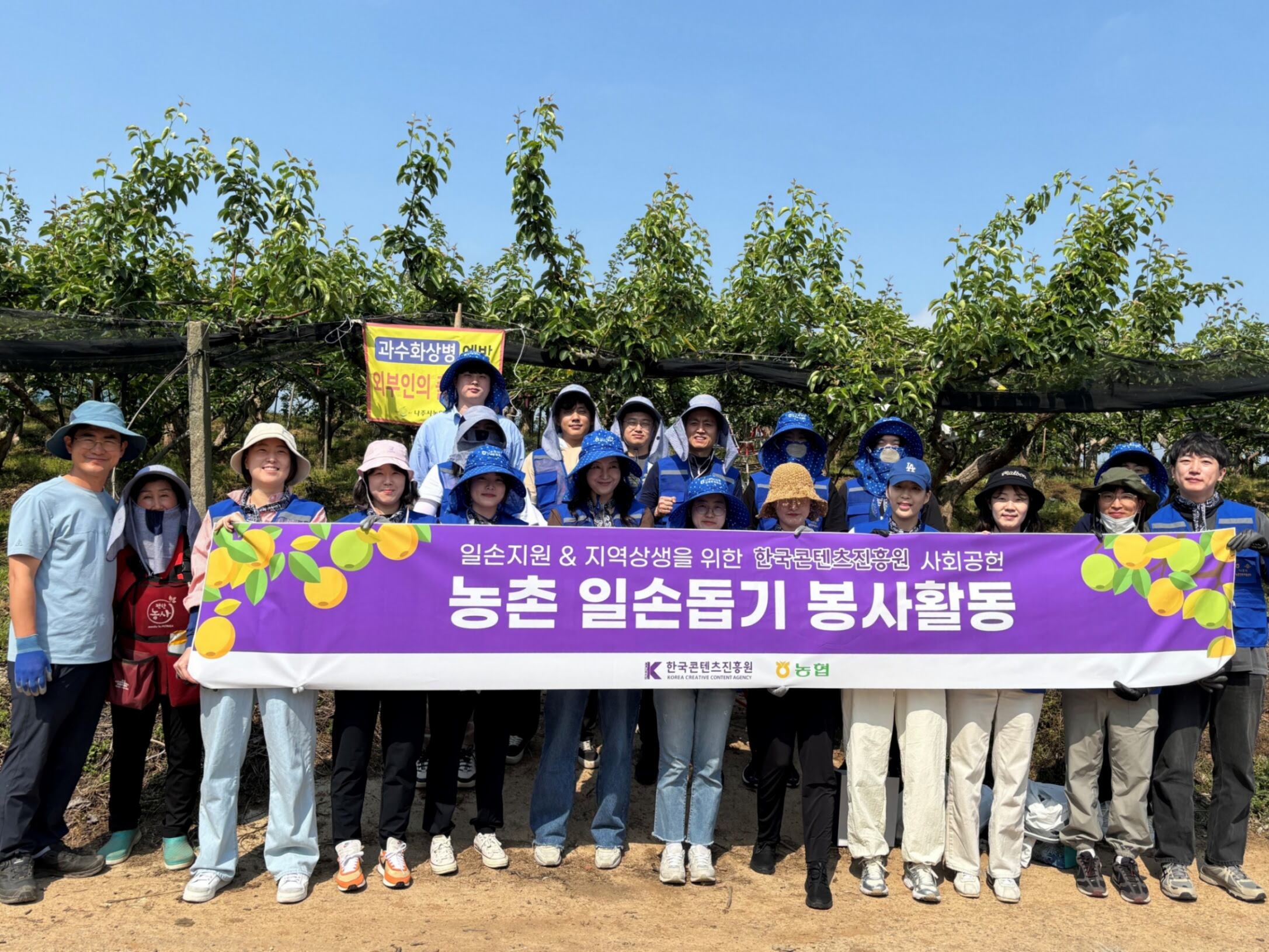 한국콘텐츠진흥원은 지난 5월 지역상생 활동의 일환으로 농촌 일손돕기 봉사활동에 나섰다./한국콘텐츠진흥원 제공