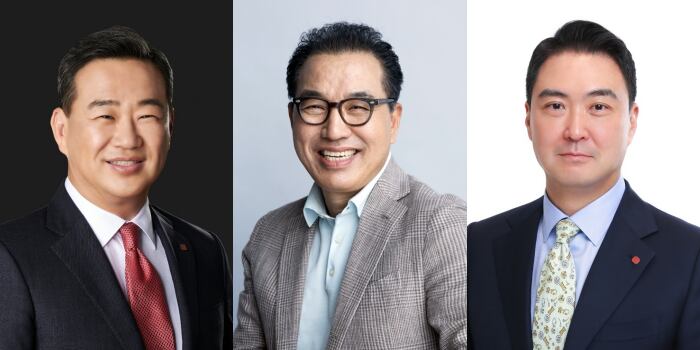 김상현 롯데 유통군 총괄대표 부회장, 정준호 롯데백화점 대표이사 사장, 강성현 롯데마트·슈퍼 대표 부사장. /롯데쇼핑 제공