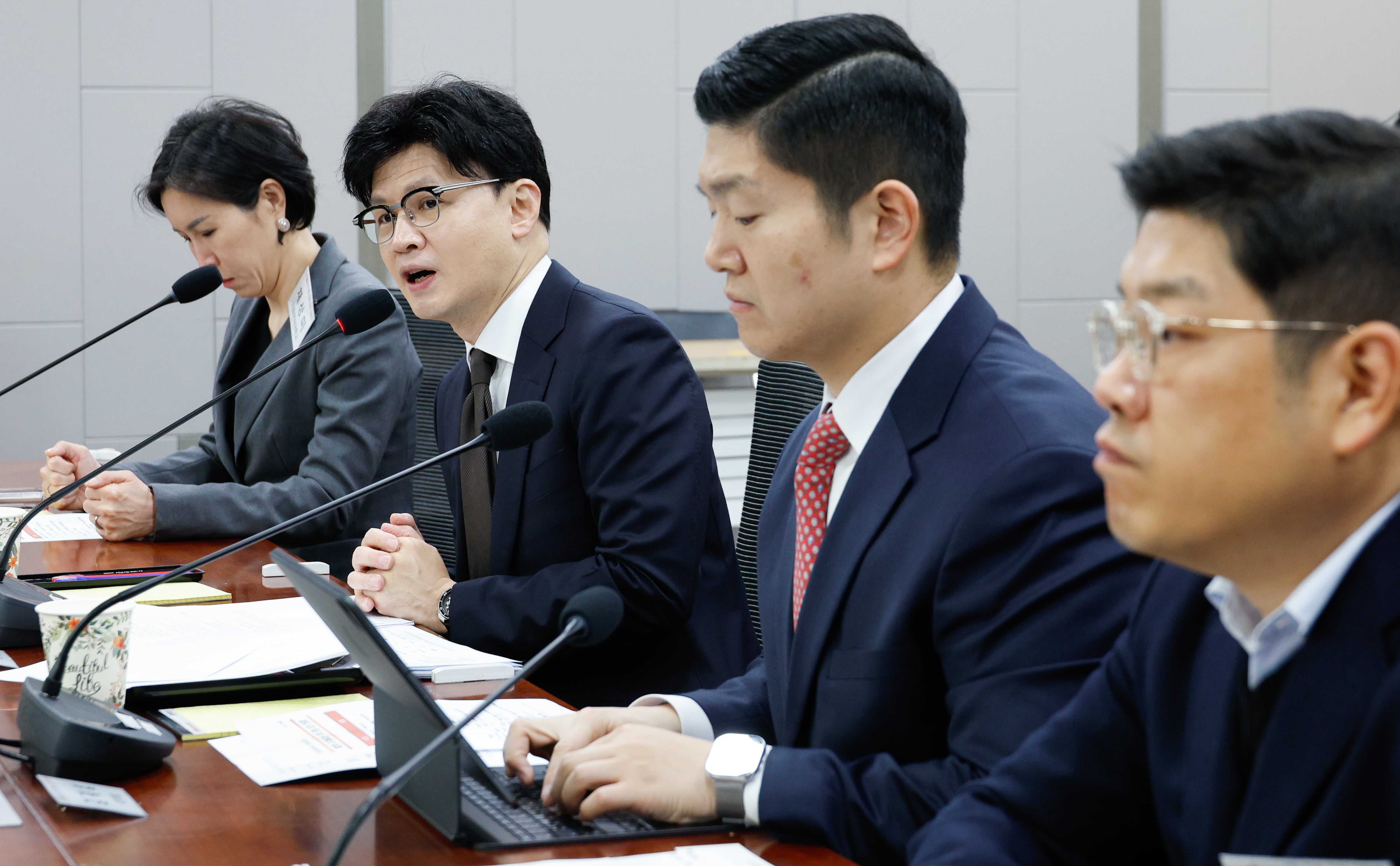 한동훈 국민의힘 대표가 28일 오전 서울 여의도 국회의원회관에서 열린 제2회 디지털자산 STO 포럼 조찬 간담회에 참석해 축사하고 있다. /뉴스1