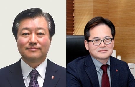 (왼쪽부터) 이영구 롯데그룹 식품군HQ 총괄대표 겸 롯데웰푸드 대표이사 부회장, 박윤기 롯데칠성 부회장 대표이사./각 사 제공