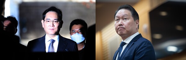 이재용 삼성전자 회장(왼쪽)과 최태원 SK그룹 회장 / 뉴스1