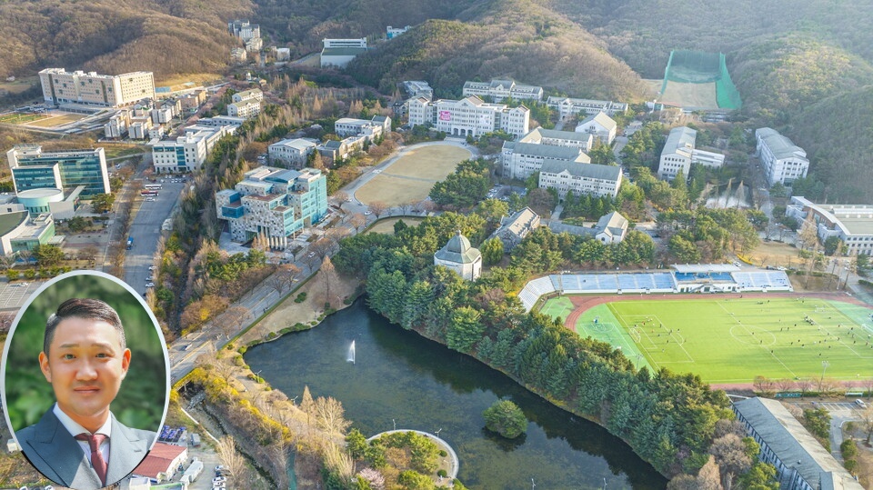 호서대학교 대외협력처 한경웅 과장(왼쪽 하단)과 학교 전경(사진=호서대학교).
