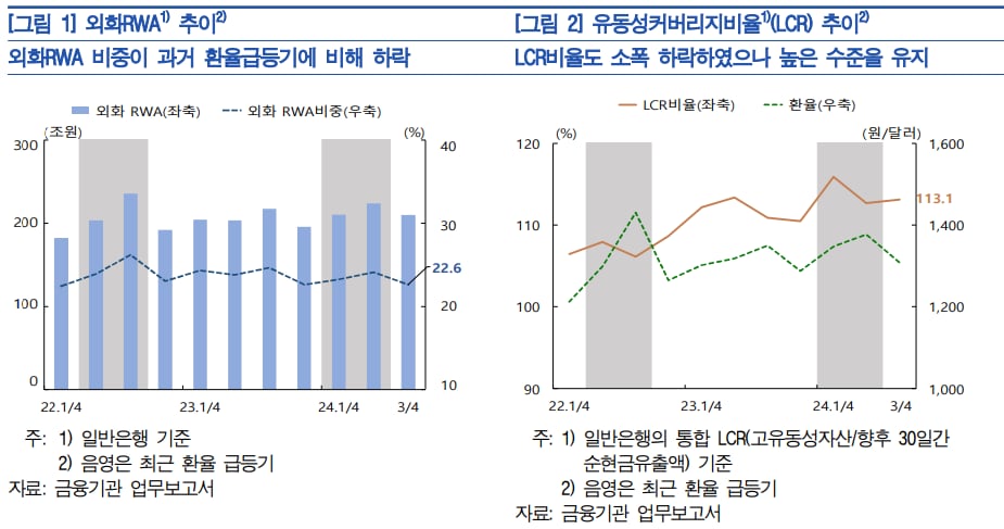 외화 위험가중자산(RWA), 유동성커버리지비율(LCR) 추이. /한국은행 제공