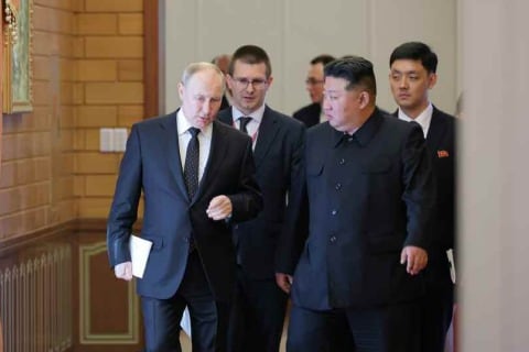 김정은 북한 노동당 총비서와 블로디미르 푸틴 러시아 대통령. / 뉴스1 