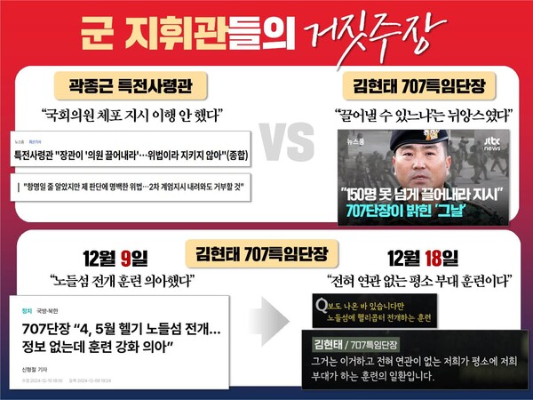 유상범 국민의힘 의원이 제시한 '군 지휘관들의 거짓주장'. /출처 = 유상범 페이스북