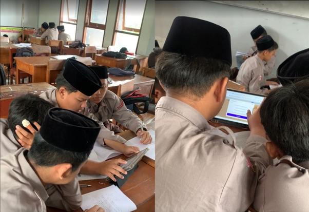 인도네시아 학생들이 젭 퀴즈로 학습하는 모습