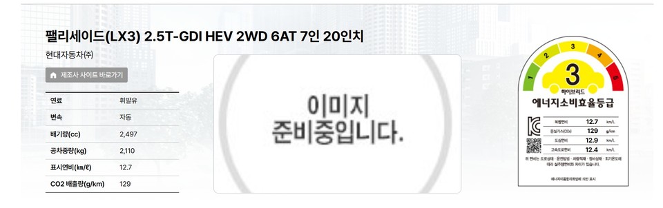 한국에너지공단 팰리세이드 하이브리드 연비