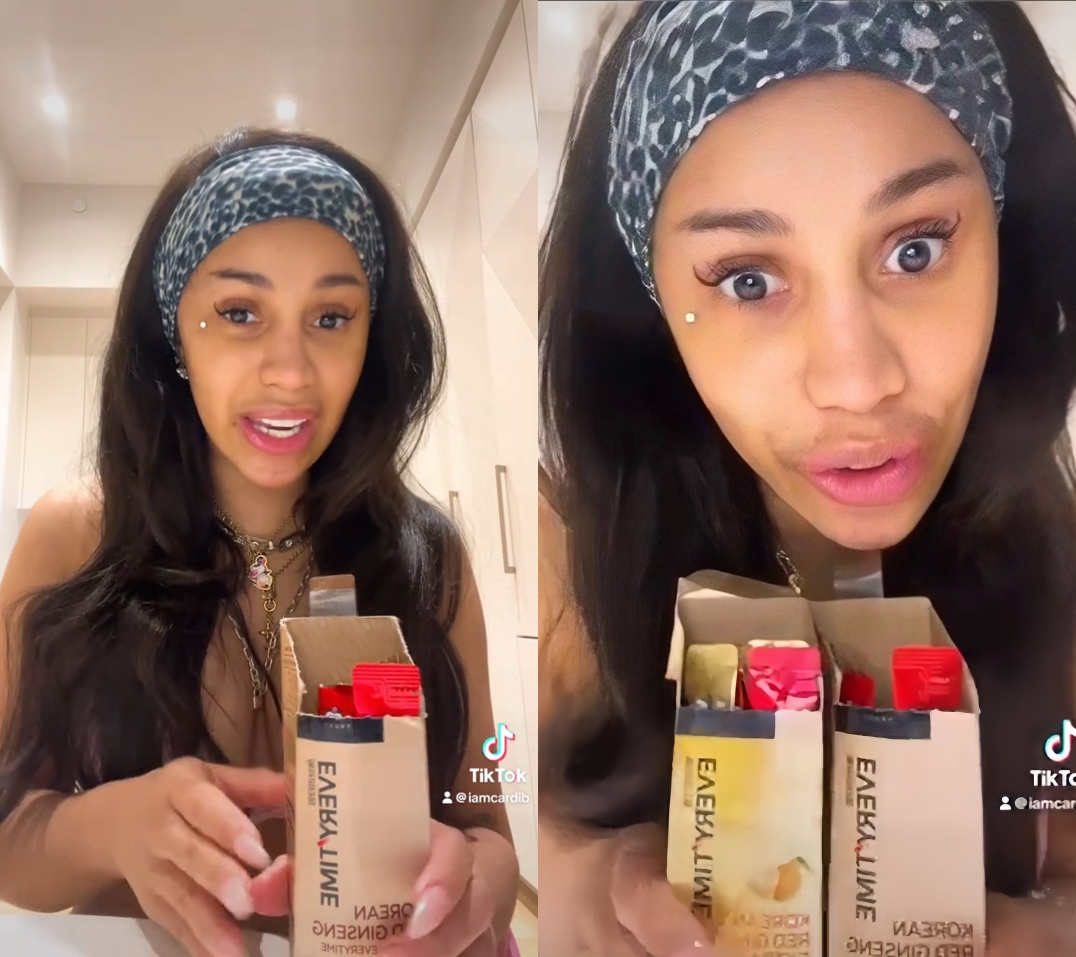 미국 카디비(Cardi B) 틱톡 계정에 올라온 정관장 에브리타임 섭취 영상 캡처 이미지. /KGC인삼공사 제공