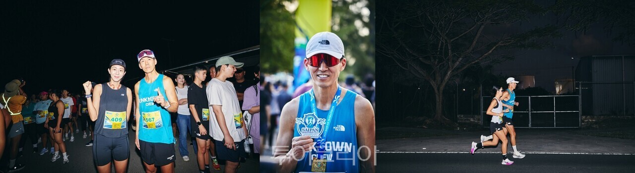 유이와 가수 션, 메달을 건 션, 10k 레이스를 첫째딸 하음양과 함께 뛰는 가수 션