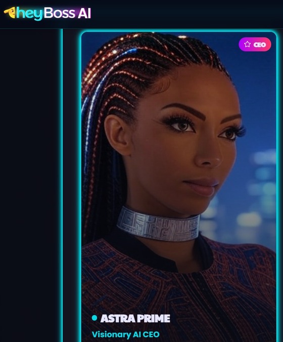 Astra, CEO of Hey Boss AI. (Screenshot from Hey Boss AI homepage)