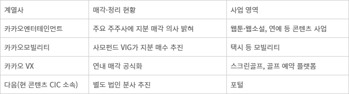 「표」카카오 계열사 재편 현황 - 자료: 업계 취합