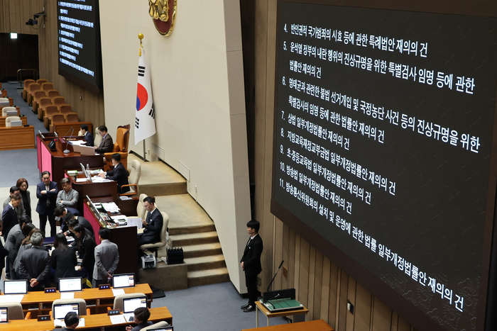 17일 국회 본회의에서 상법 개정안과 내란·명태균 특검법 등 재의요구 안건에 대한 개표가 진행되고 있다. 연합뉴스