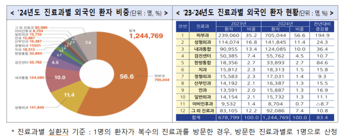 지난해 진료과별 외국인 환자 현황(자료=보건복지부)
