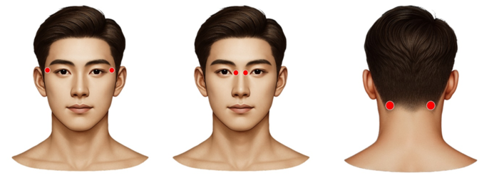태양혈, 정명혈, 풍지혈 위치(사진=자생한방병원)