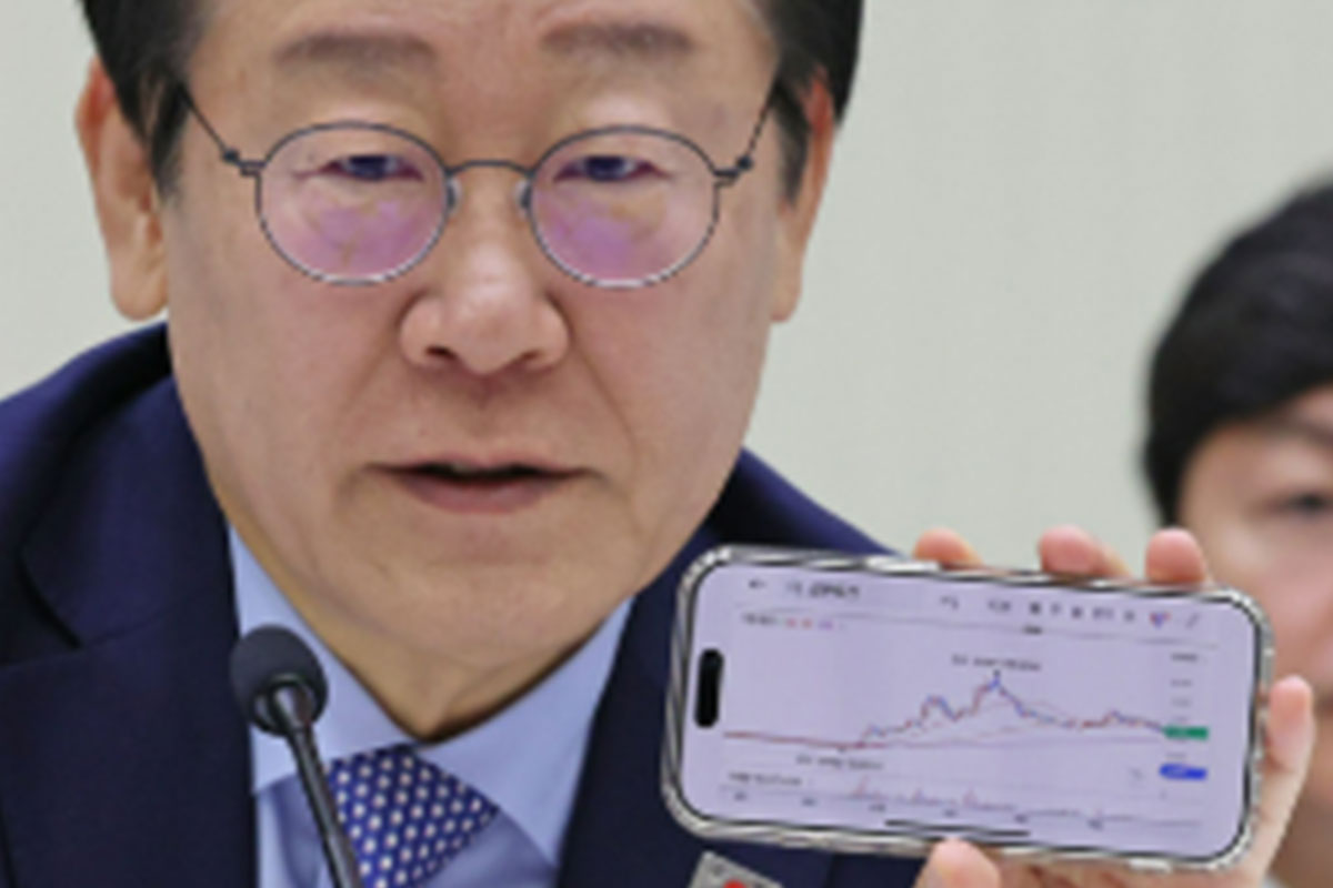 출처: 뉴스1 / 삼부토건 주식 차트 들어보이는 이재명 대표