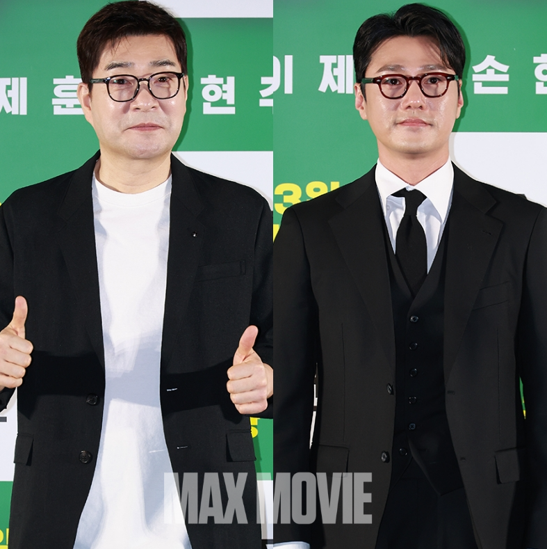 카메라 향해 포즈 취하는 손현주(왼쪽), 최영준. 정유진 기자