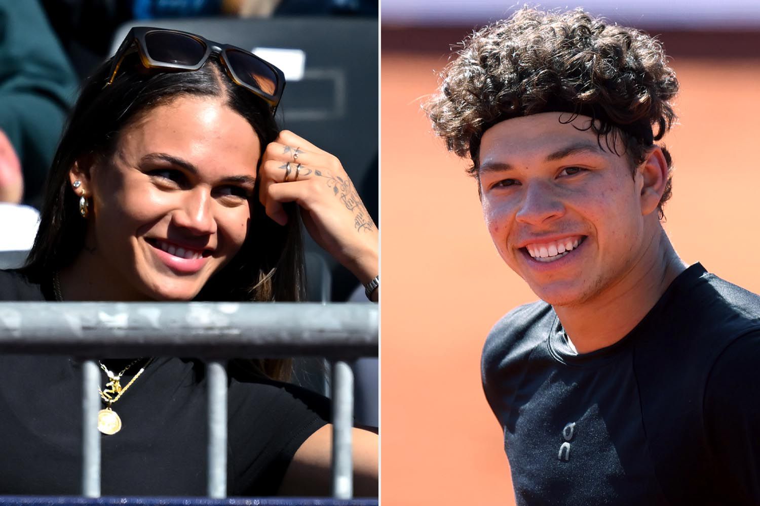 19 April 2025, Bavaria, Munich: Tennis: ATP Tour - Munich, singles, men, semi-finals. Cerundolo (Argentina) - Shelton (USA). Trinity Rodman, soccer player and girlfriend of Ben Shelton, follows the match. Ben Shelton of USA smiles after winning his semi-final match against Francisco Cerundolo of Argentina on day eight of the BMW Open at MTTC IPHITOS on April 19, 2025 in Munich, German
