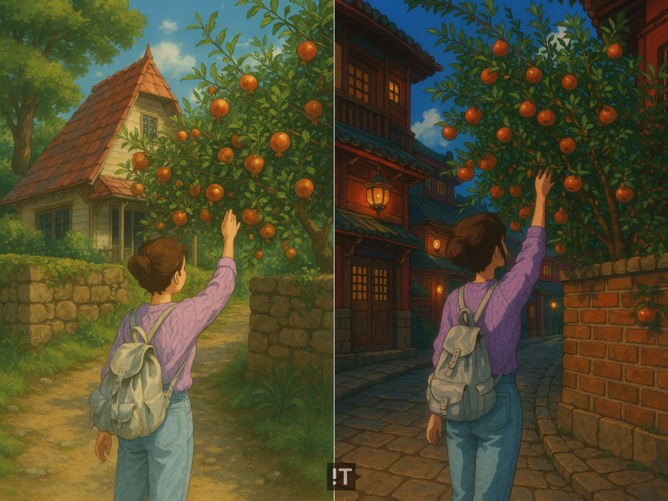 챗GPT에서 ‘스튜디오 지브리(Studio Ghibli)’ 화풍의 이미지 제작이 저작권 논란으로 금지됐지만 여전히 이용자들 사이에서는 지브리 화풍 이미지를 제작할 수 있는 ‘꿀팁’이 공유되고 있다. 챗GPT-4o가 기자의 사진을 활용해 스튜디오 지브리 영화 ‘이웃집 토토로’와 ‘센과 치히로의 행방불명’ 화풍으로 제작한 이미지. / 챗GPT