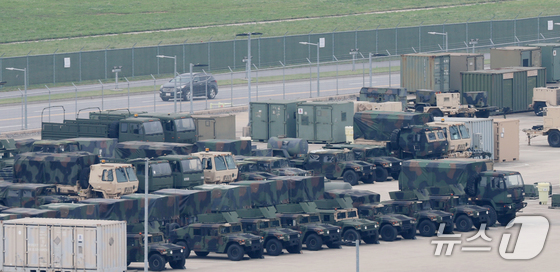 A military vehicle is seen parked at Camp Humphreys, a U.S. Army base in Pangseong-eup, Pyeongtaek-si, Gyeonggi-do, South Korea. 2025.5.23 © News1 By Kim Young Woon