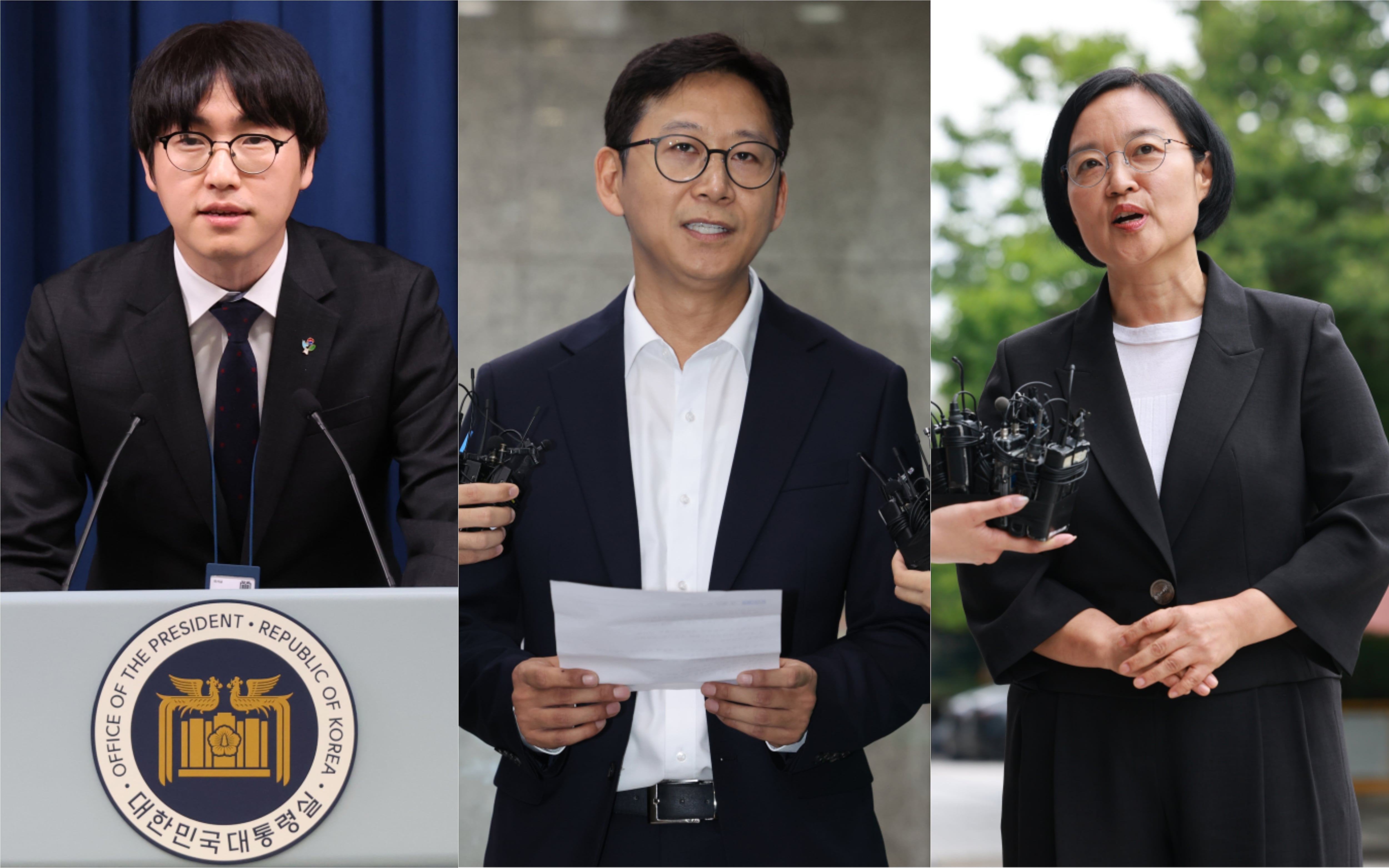 (왼쪽부터) 하정우 대통령실 AI미래기획수석, 배경훈 과학기술정보통신부 장관 후보자, 한성숙 중소벤처기업부 장관 후보자./연합뉴스