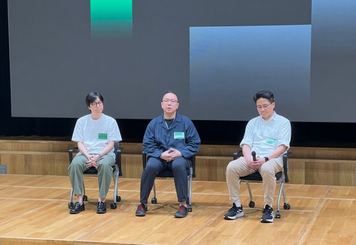 송지철 프리즘 스튜디오 리더(왼쪽부터), 오한기 리얼타임 엔진 스튜디오 리더, 김성호 이머시브 미디어 플랫폼 리더가 16일 성남시 분당구 정자동 네이버 1784에서 개최된 