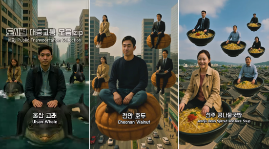 밈으로 화제가 됐던 도시별 대중교통 모음 (출처 : 인스타그램 @ai_shorts_lab)